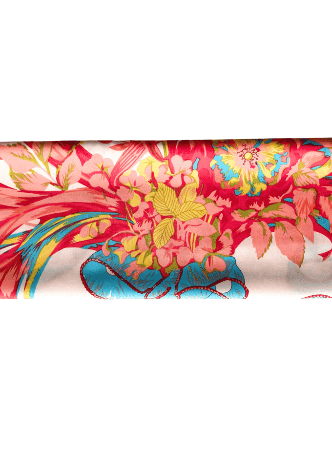 Carré Bouquet Fuchsia — Cadeau en soie femme, foulard fleuri vintage