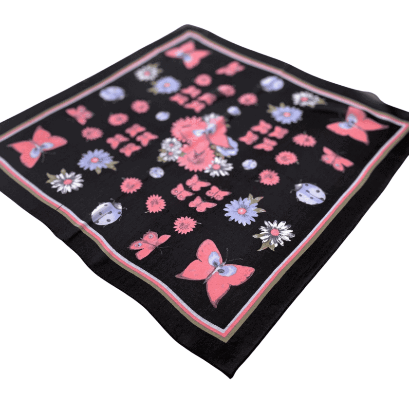 Carré Papillon — Petit foulard en soie femme vintage, papillons et fleurs – Image 2