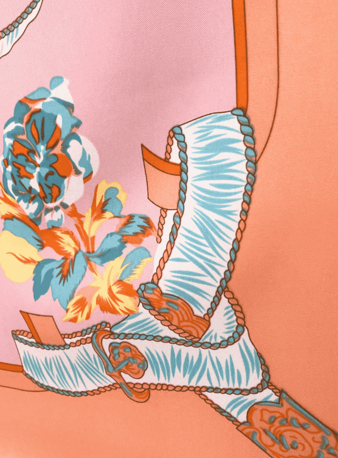 Carré Bouquet Abricot — Foulard carré femme soie, fleuri vintage