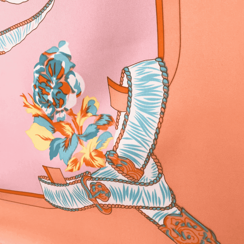 Carré Bouquet Abricot — Foulard carré femme soie, fleuri vintage – Image 2