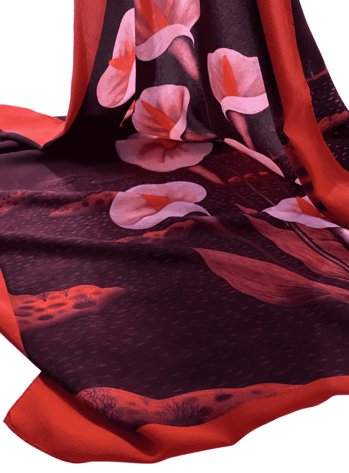 Carré Lys — Foulard soie femme chic vintage, motif floral