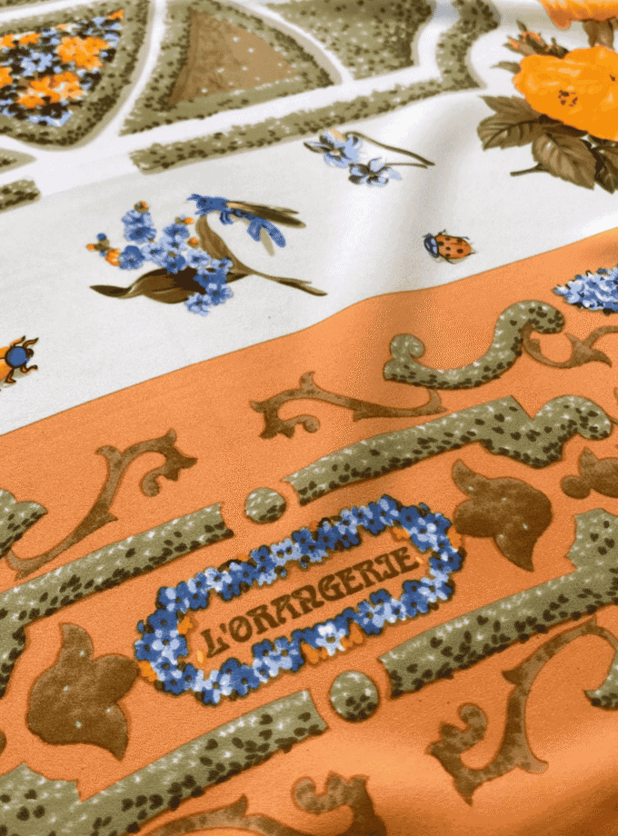 Carré L'Orangerie — Foulard en soie imprimé jardin botanique