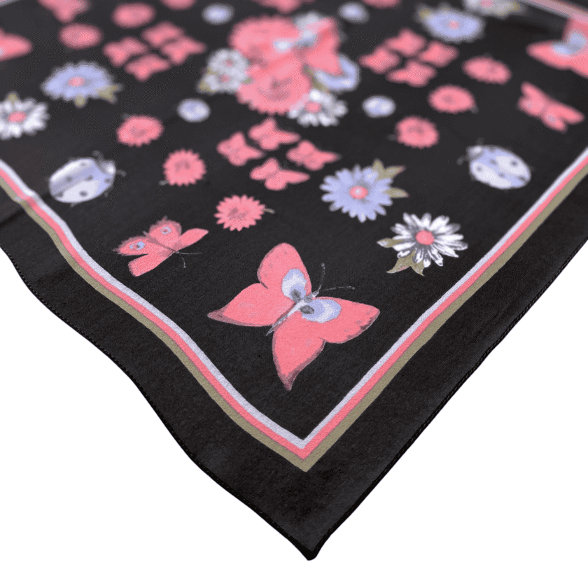 Carré Papillon — Petit foulard en soie femme vintage, papillons et fleurs – Image 3