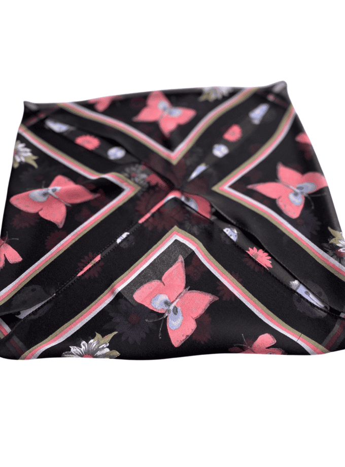 Carré Papillon — Petit foulard en soie femme vintage, papillons et fleurs