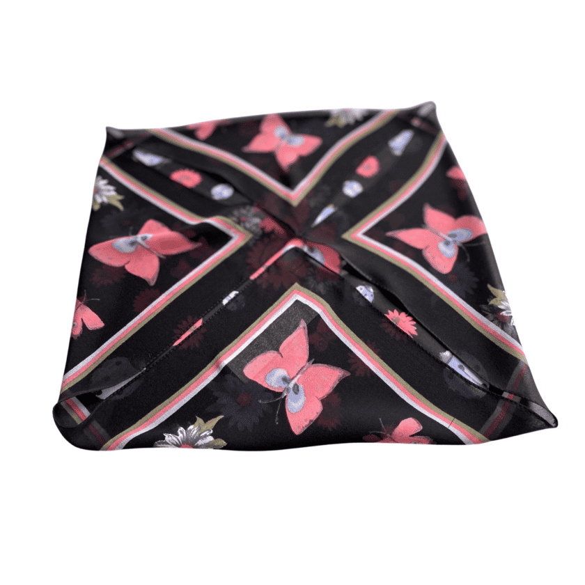 Carré Papillon — Petit foulard en soie femme vintage, papillons et fleurs – Image 4