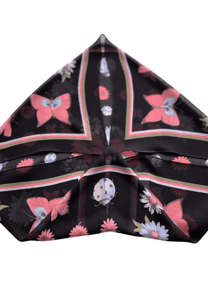 Carré Papillon — Petit foulard en soie femme vintage, papillons et fleurs