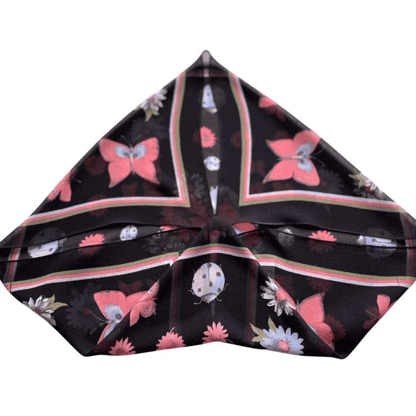 Carré Papillon — Petit foulard en soie femme vintage, papillons et fleurs – Image 5