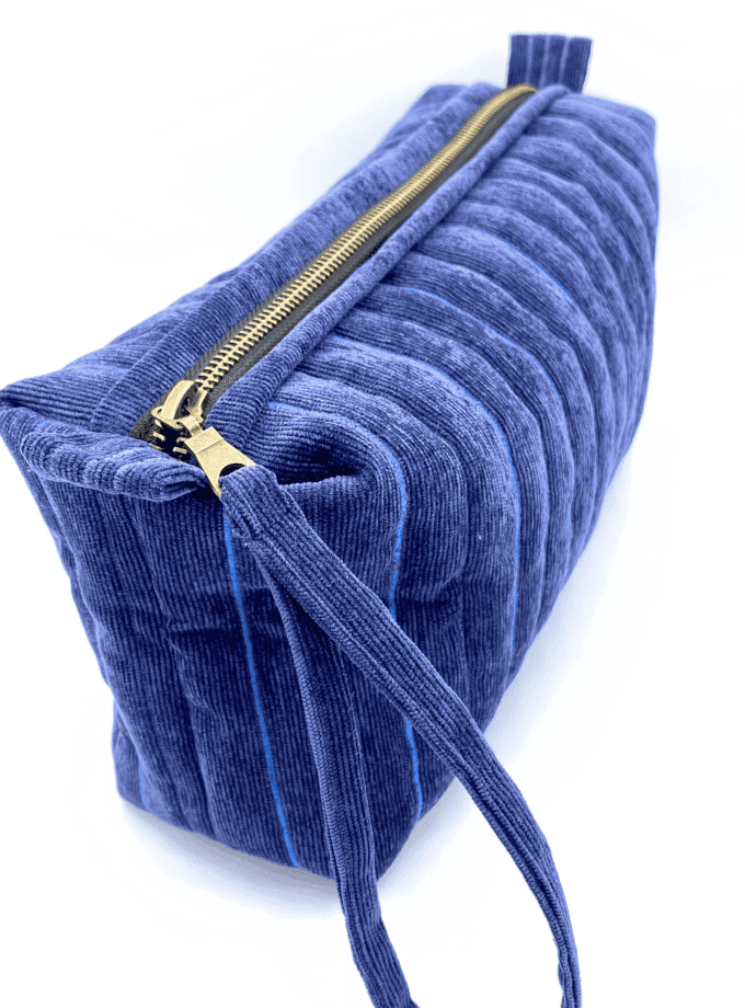 Rec Baie — Trousse de toilette fait main velours côtelé bleu