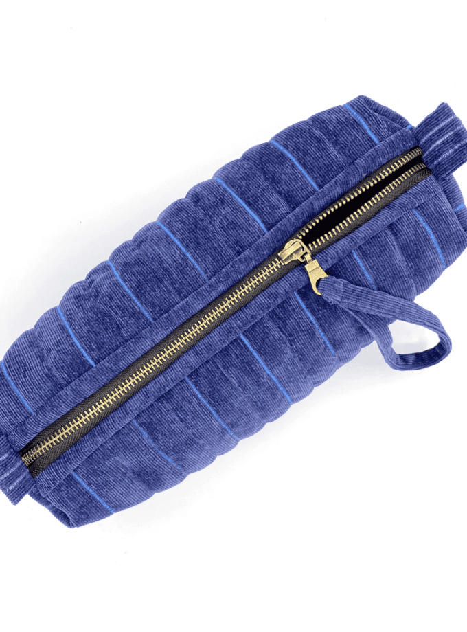 Rec Baie — Trousse de toilette fait main velours côtelé bleu