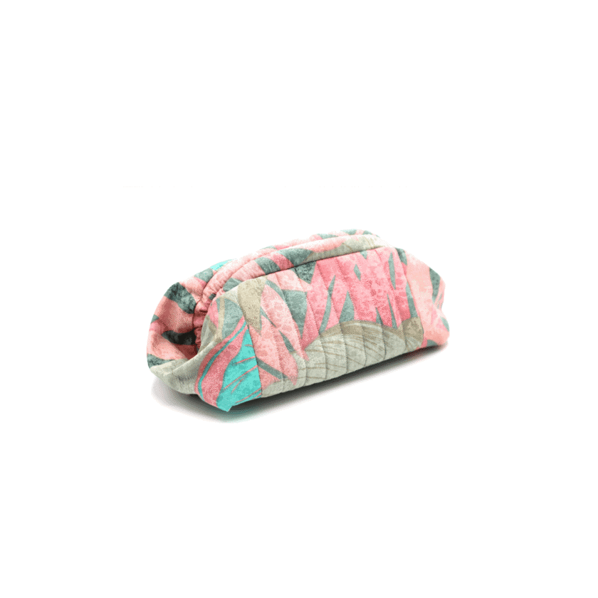 Sulu Botanique trousse en tissu coton imprime motifs feuilles rose vert made in Lyon vue laterale