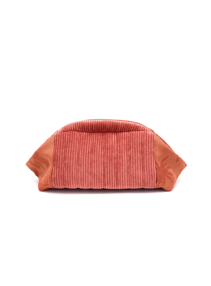 Sulu Geraldine trousse velours cotele rose saumon jacquard made in Lyon vue de face