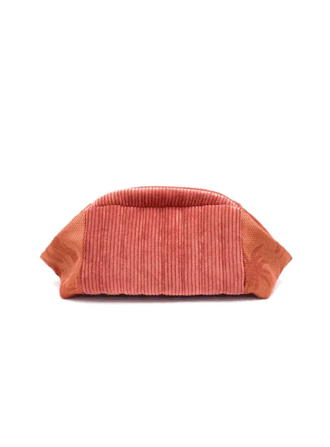 Sulu Geraldine trousse velours cotele rose saumon jacquard made in Lyon vue de face