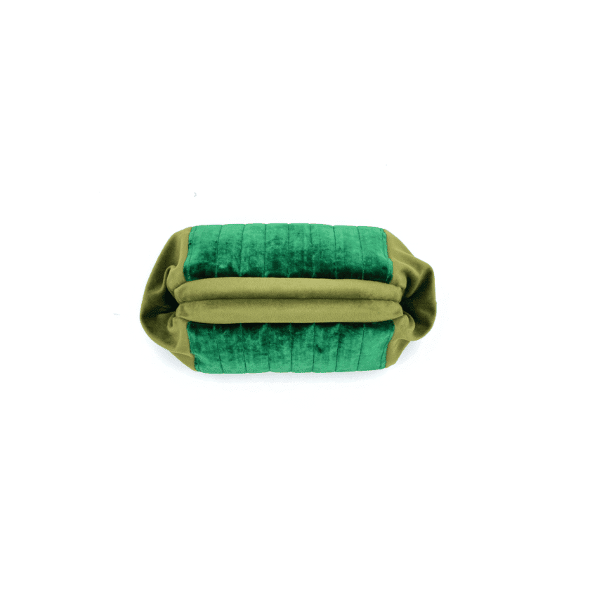 Sulu Jade pochette velours jade cannele et velours olive vue dessus deux textures made in Lyon