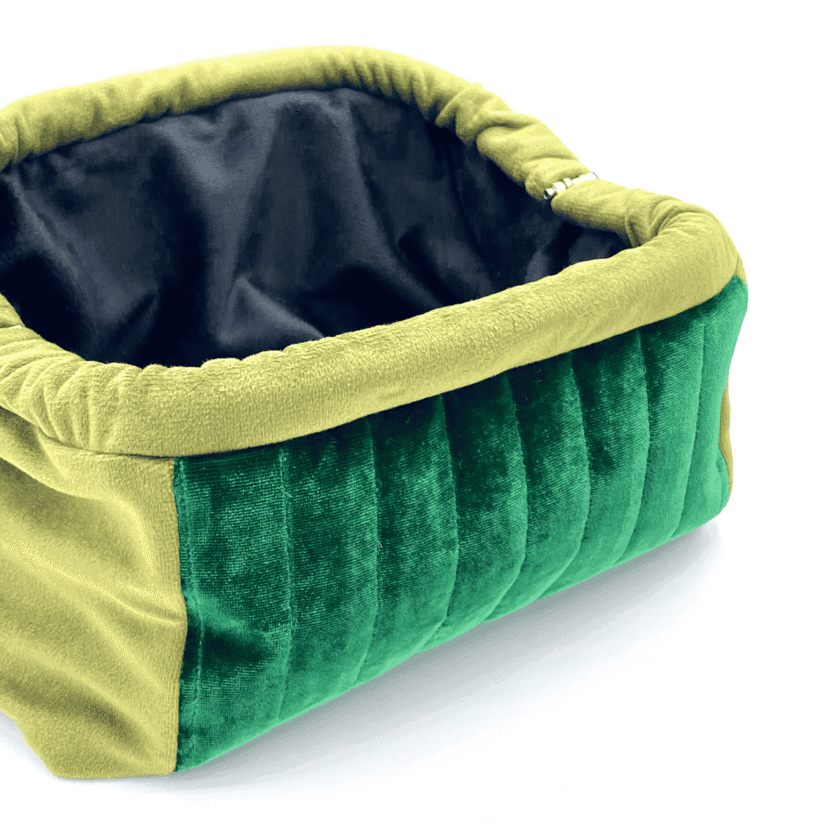 Sulu Jade pochette velours jade cannele et velours olive ouverte interieur velours noir detail Lyon