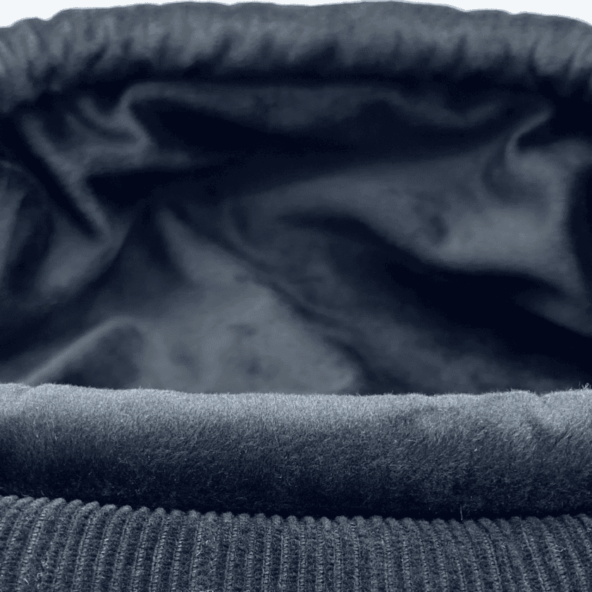 Sulu Minuit trousse maquillage noir detail trois textures velours cotele velours noir interieur noir artisanale Lyon