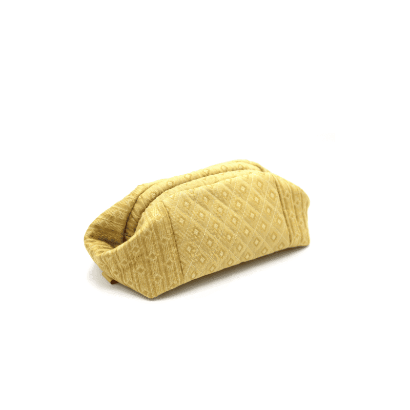 Sulu Soleil pochette femme doree jacquard diamant sable vue laterale made in Lyon