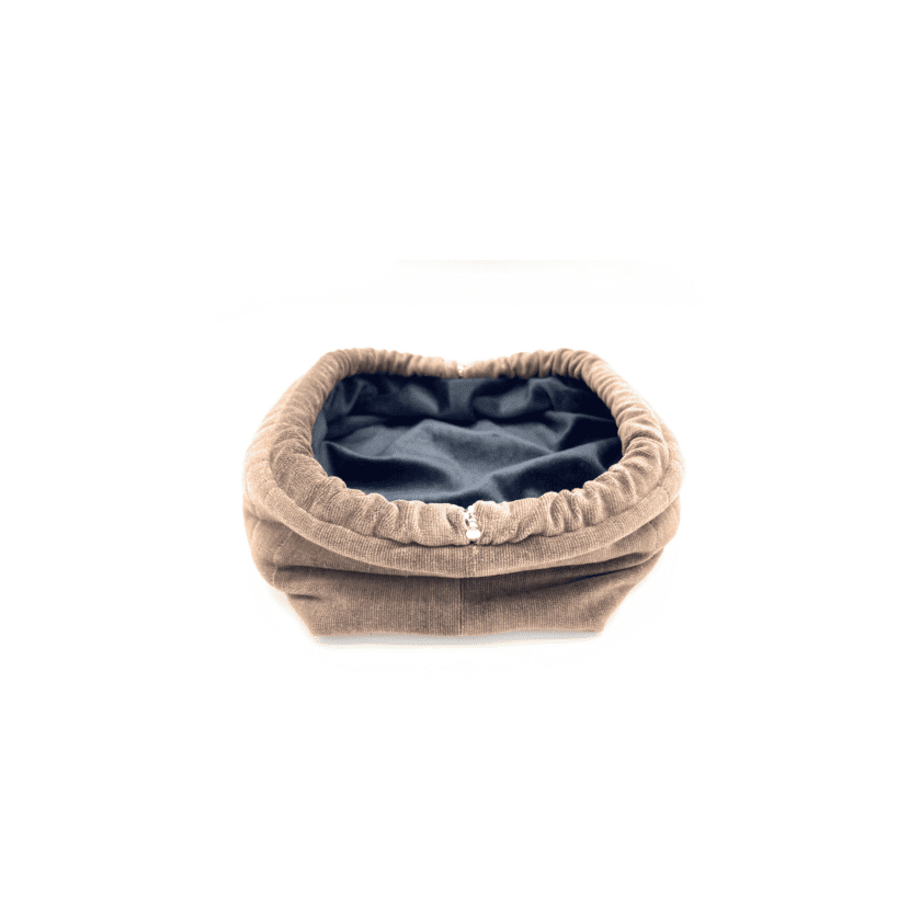 Sulu trousse maquillage velours milleraies marron ouverte vue laterale interieur velours noir fermoir clic-clac argente
